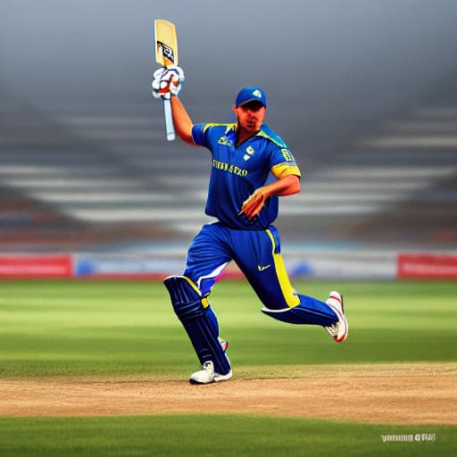  sports cricket hyperrealistic, full body, detailed clothing, highly detailed, cinematic lighting, stunningly beautiful, intricate, sharp focus, f/1. 8, 85mm, (centered image composition), (professionally color graded), ((bright soft diffused light)), volumetric fog, trending on instagram, trending on tumblr, HDR 4K, 8K