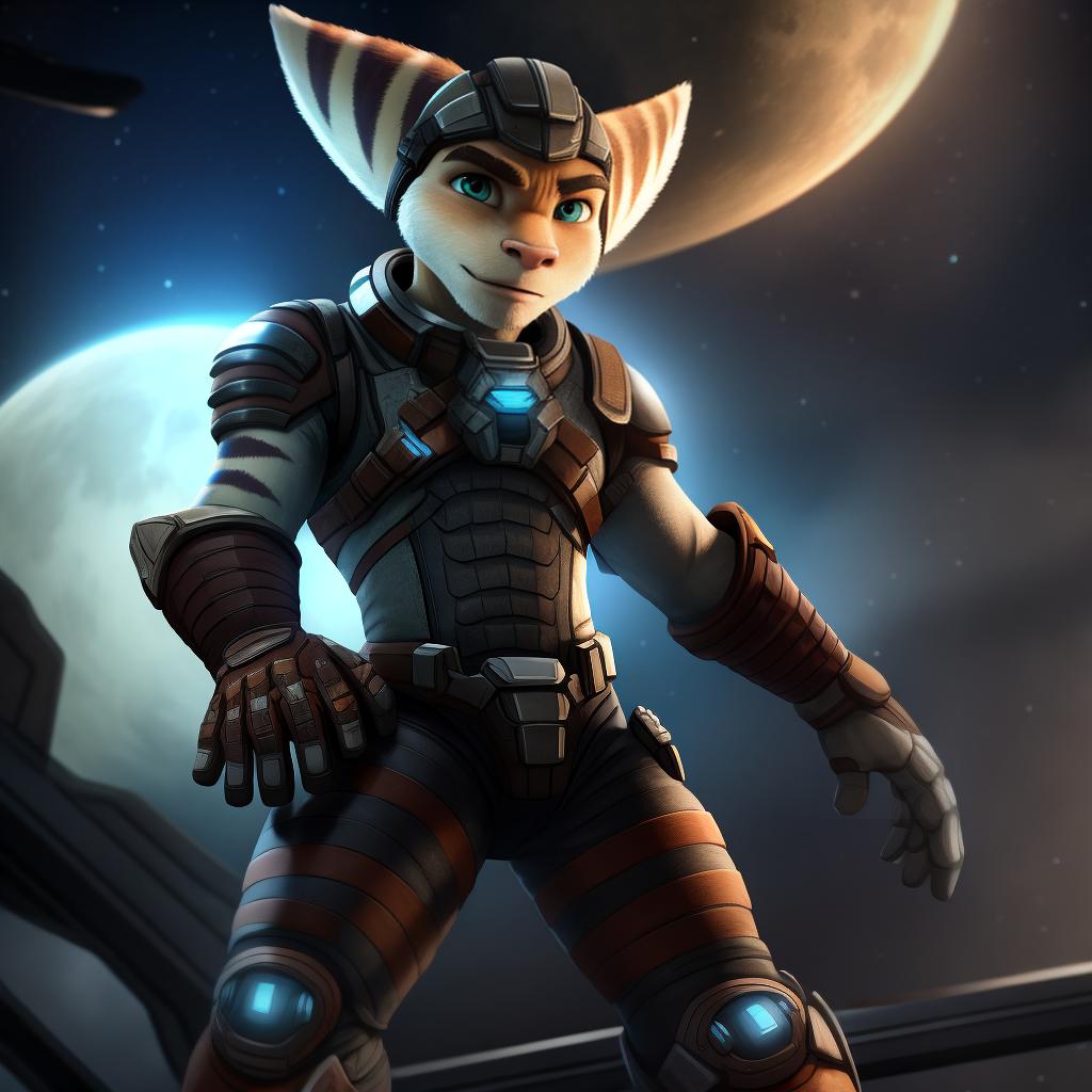  Male ratchet and clank (dead space), full body, high quality resolution, open eyes, digital art, masterpiece, 4k, fine details,