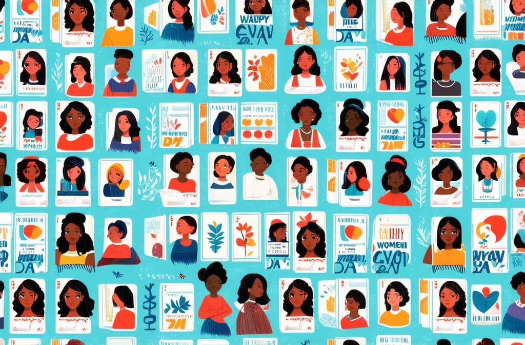  flat illustration, flaticon, (illustration:1.15), happy international women's day. march 8th. different races and nationalities. colored hand drawn vector illustrations. set of cards and seamless pattern ar 3:2, [cory loftis, strobist, pascal campion :: 0.2]