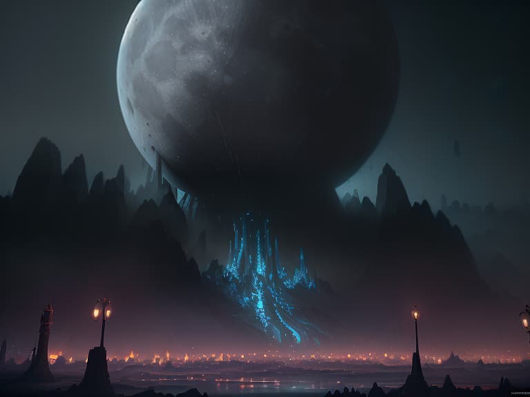  outside of the village, a thousand women. there is a huge moon in the sky, (extremely detailed oil painting:1.2), glow effects, godrays, hand drawn, render, 8k, octane render, cinema 4d, blender, dark, atmospheric 4k ultra detailed, cinematic sensual, sharp focus, humorous illustration, big depth of field, masterpiece, colors, 3d octane render, 4k, concept art, trending on artstation, hyperrealistic, vivid colors, extremely detailed cg unity 8k wallpaper, trending on artstation, trending on cgsociety, intricate, high detail, dramatic