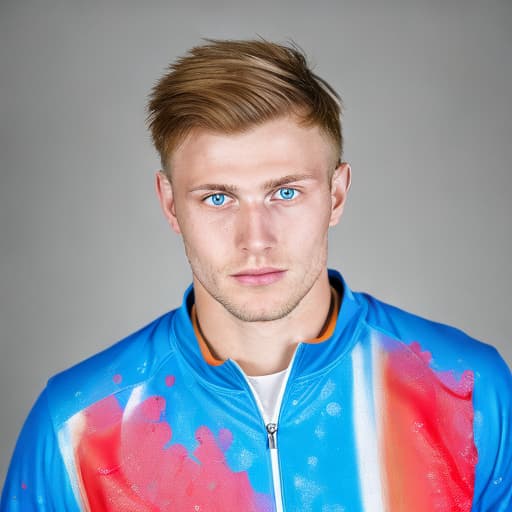 portrait+ style Russian LGBT queer summer Olympics athlete blonde hunk dude face