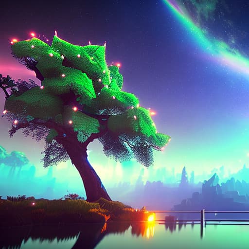 nvinkpunk tree with bright things in moon hyperrealistic, full body, detailed clothing, highly detailed, cinematic lighting, stunningly beautiful, intricate, sharp focus, f/1. 8, 85mm, (centered image composition), (professionally color graded), ((bright soft diffused light)), volumetric fog, trending on instagram, trending on tumblr, HDR 4K, 8K