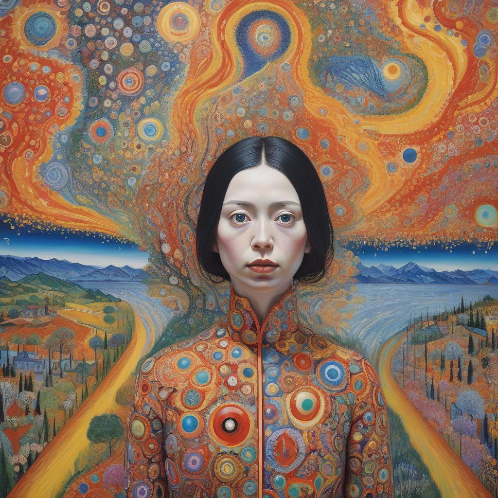  the most beautiful painting highly detailed extremely detailed oil on canvas crisp quality colourful picasso van gogh no text klimt alex grey bridget riley yayoi kusama figurative art murakami extremely detailed background