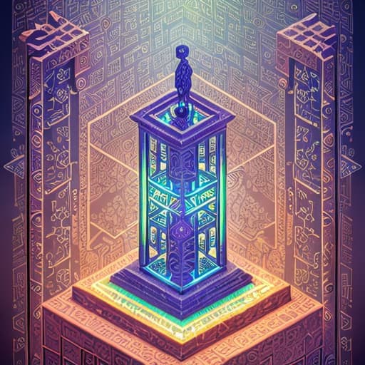 Isometric bringer of light and light, mystical, magicavoxel intricate ornamental oriental tarot tower floral flourishes, technology meets fantasy, glass, copper, steel, emerald, diamond, amethyst, glass, map, infographic, poster, concept art, art station, style of monument valley, wes