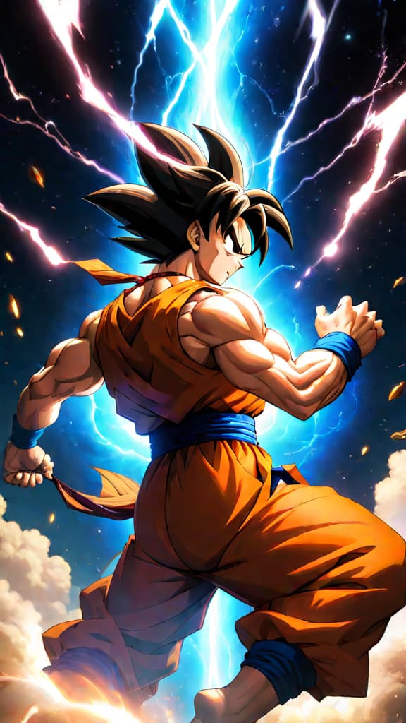  anime art: goku's spirit bomb gathering energy from multiple universes, pushing limits to universe shaking power. hyperrealistic, full body, detailed clothing, highly detailed, cinematic lighting, stunningly beautiful, intricate, sharp focus, f/1. 8, 85mm, (centered image composition), (professionally color graded), ((bright soft diffused light)), volumetric fog, trending on instagram, trending on tumblr, HDR 4K, 8K