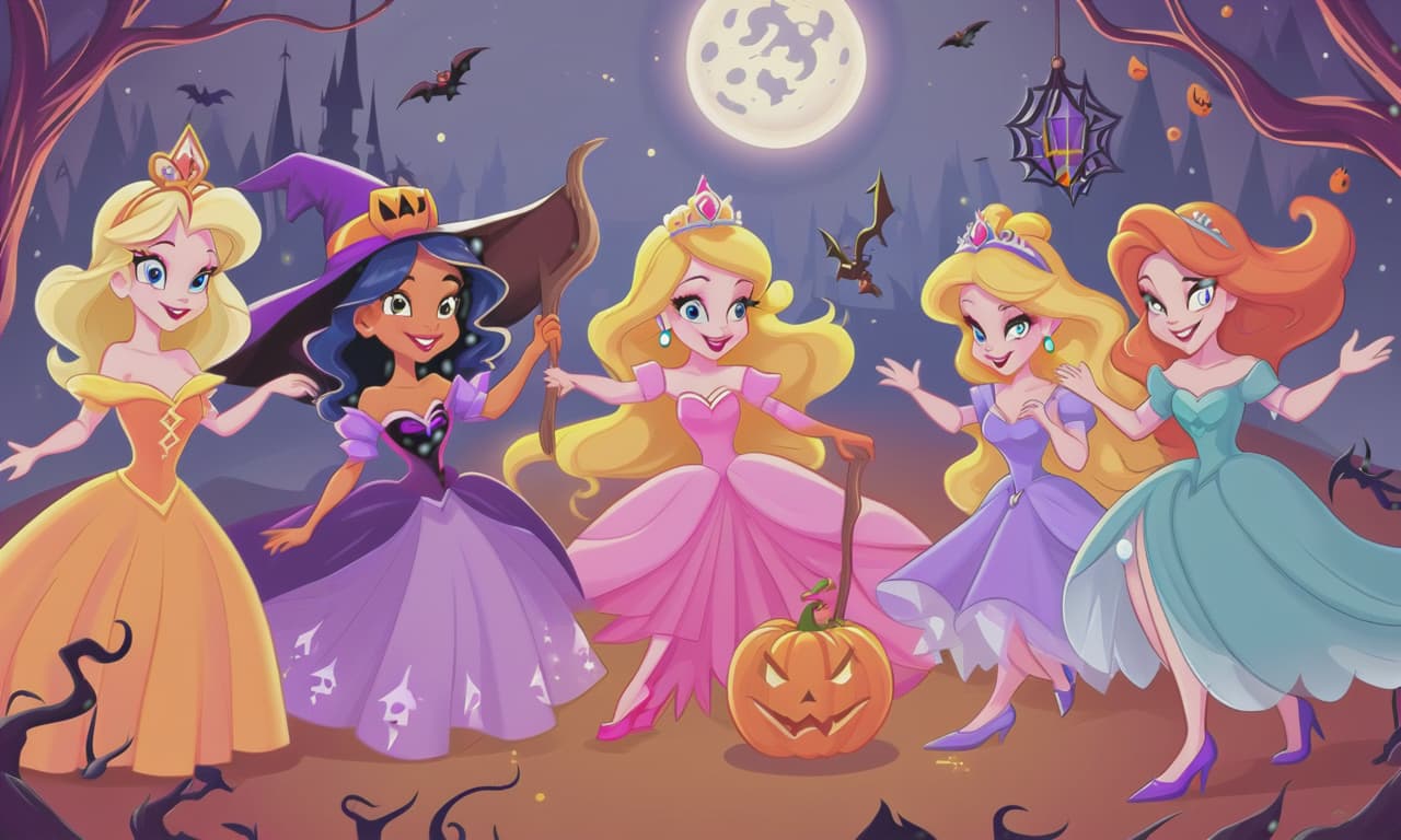  cartoon princesses playing with witches