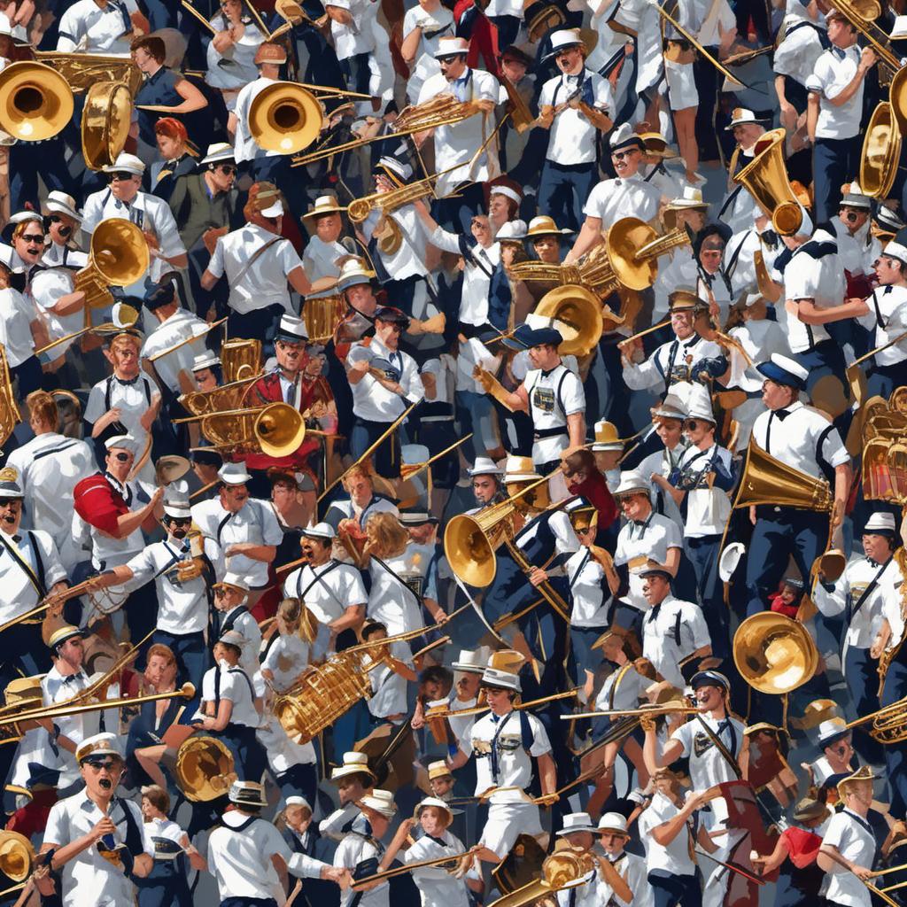  marching band playing around to boxers, painting style