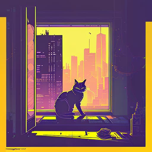 nvinkpunk cat sitting on windowsill looking at city, photography, jay hambidge, net art, new album cover, on the moon, kafkaesque, in new york, yellow sky, packshot, kinkade, karma, trend artlist, felt, with star diagram, kentaro, benevolence