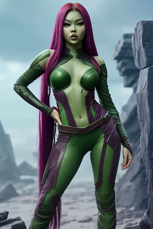  Jennie Kim as Gamora, full body, Ultra detailed body and face, Gentle face, Hot body, real girl, Small and gentle body