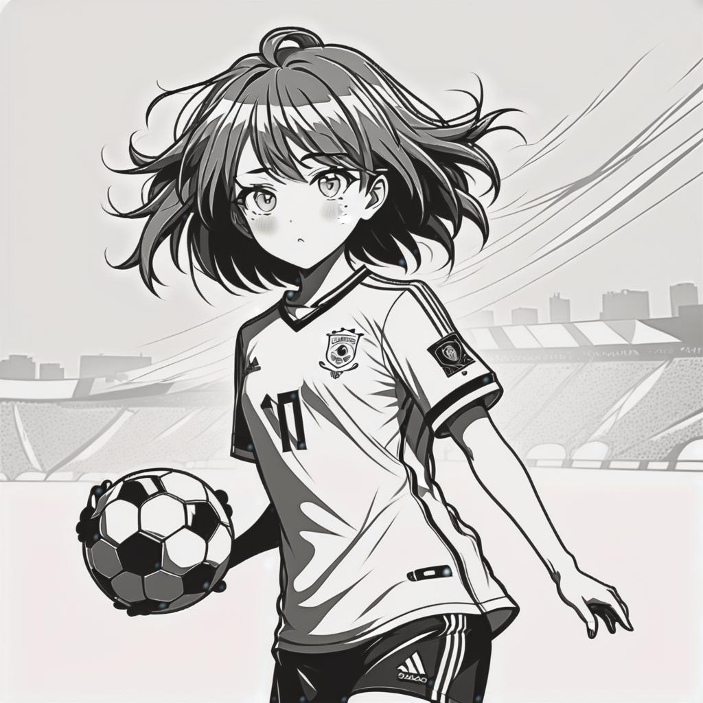  line art drawing soccer girl, same nightmare. anime style . professional, sleek, modern, minimalist, graphic, line art, vector graphics