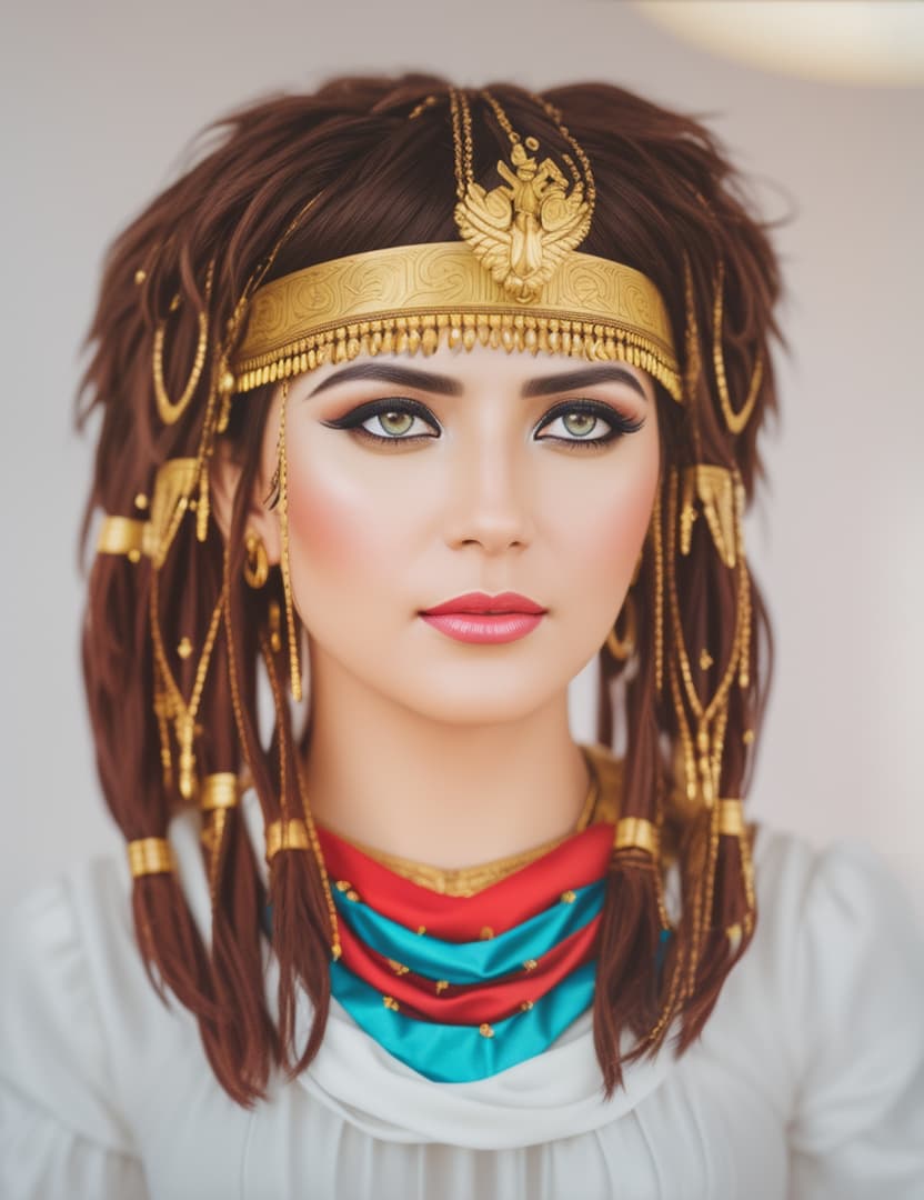  CLEOPATRA REALISTIC IMAGE , hyperrealistic, high quality, highly detailed, cinematic lighting, intricate, sharp focus, f/1. 8, 85mm, (centered image composition), (professionally color graded), ((bright soft diffused light)), volumetric fog, trending on instagram, HDR 4K, 8K