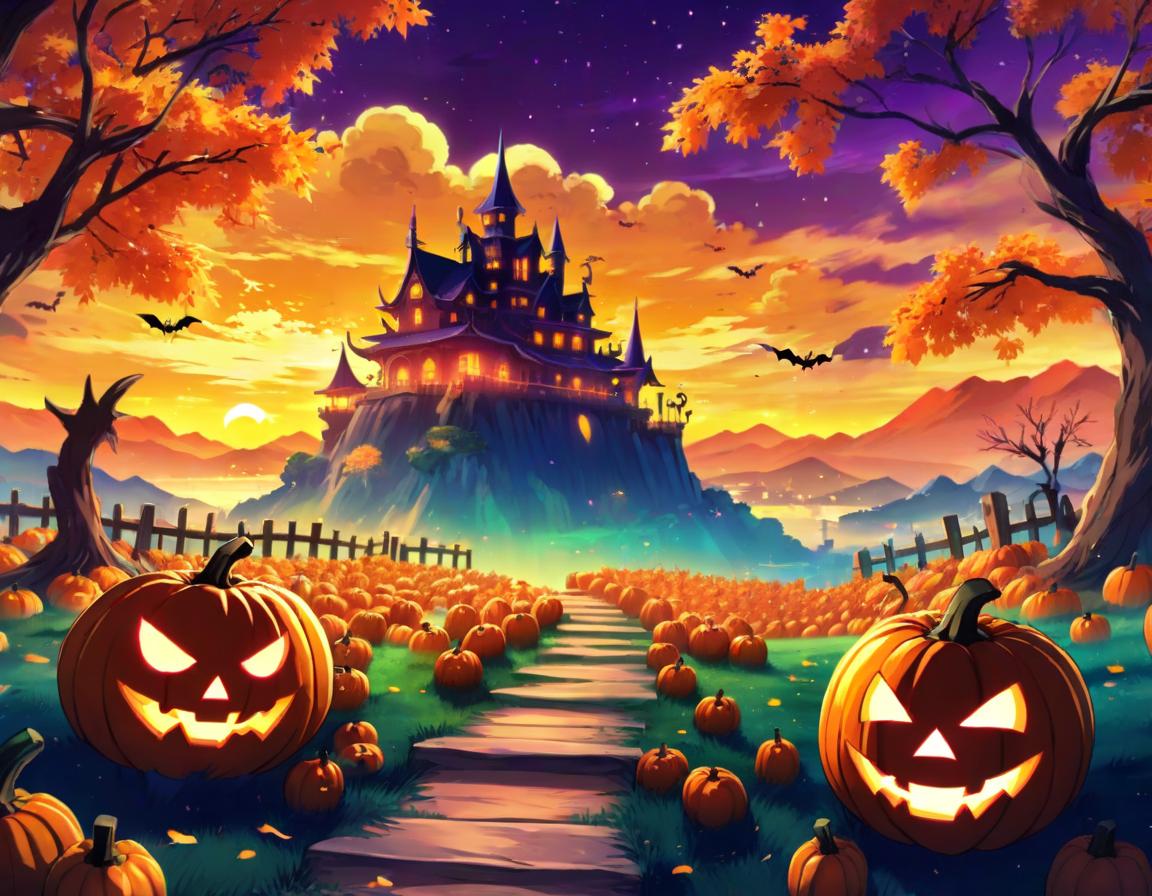  anime artwork halloween landscape . anime style, key visual, vibrant, studio anime, highly detailed