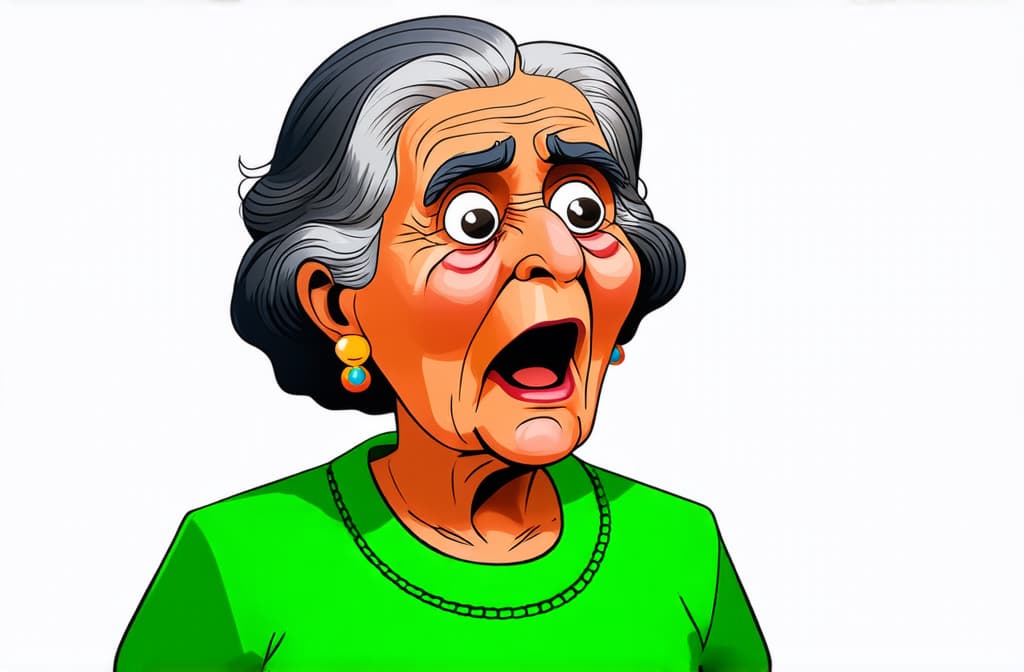  shocked surprised indian senior woman isolated on white background, close up, funny cartoon illustration ar 3:2 {prompt}, maximum details