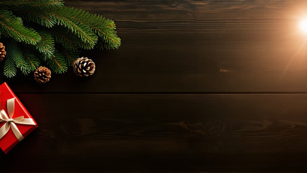  cinematic film style, christmas fir tree branches gifts, pine cones on wooden dark rustic background, flat lay, top view ar 16:9, shallow depth of field, vignette, maximum details, high budget hollywood movie, bokeh, cinemascope, moody, epic, gorgeous, sun rays and shadows on furniture and surfaces, flattering light, raw photo, photography, photorealistic, 8k resolution, f1.4, sharpened focus, sharp focus