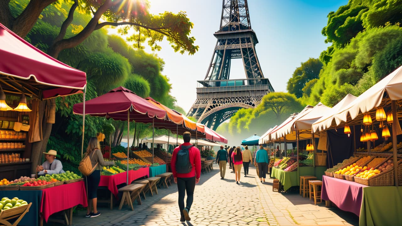  a vibrant scene of diverse backpackers exploring a lush mountain trail, with iconic landmarks like the eiffel tower in the background, colorful street markets, and serene beaches, showcasing various global destinations. hyperrealistic, full body, detailed clothing, highly detailed, cinematic lighting, stunningly beautiful, intricate, sharp focus, f/1. 8, 85mm, (centered image composition), (professionally color graded), ((bright soft diffused light)), volumetric fog, trending on instagram, trending on tumblr, HDR 4K, 8K