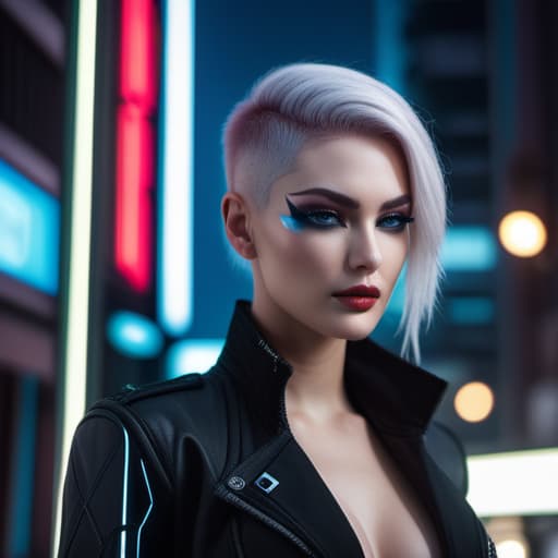  ultra realistic close up portrait ((beautiful pale cyberpunk female with heavy black eyeliner)), blue eyes, shaved side haircut, hyper detail, cinematic lighting, magic neon, dark red city, canon eos r3, nikon, f/1.4, iso 200, 1/160s, 8k, raw, unedited, symmetrical balance, in frame, 8k hyperrealistic, full body, detailed clothing, highly detailed, cinematic lighting, stunningly beautiful, intricate, sharp focus, f/1. 8, 85mm, (centered image composition), (professionally color graded), ((bright soft diffused light)), volumetric fog, trending on instagram, trending on tumblr, HDR 4K, 8K