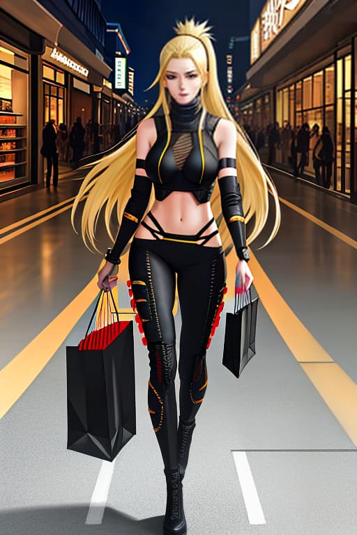  Draw Nina from Naruto walking through a shopping mall. hyperrealistic, full body, detailed clothing, highly detailed, cinematic lighting, stunningly beautiful, intricate, sharp focus, f/1. 8, 85mm, (centered image composition), (professionally color graded), ((bright soft diffused light)), volumetric fog, trending on instagram, trending on tumblr, HDR 4K, 8K