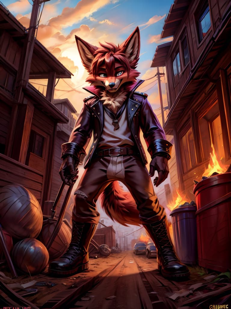  chunie tall skinny robot foxy the pirate fox made of garbage with his big erect cock out in a junk yard, bloodstainai, horror, fear