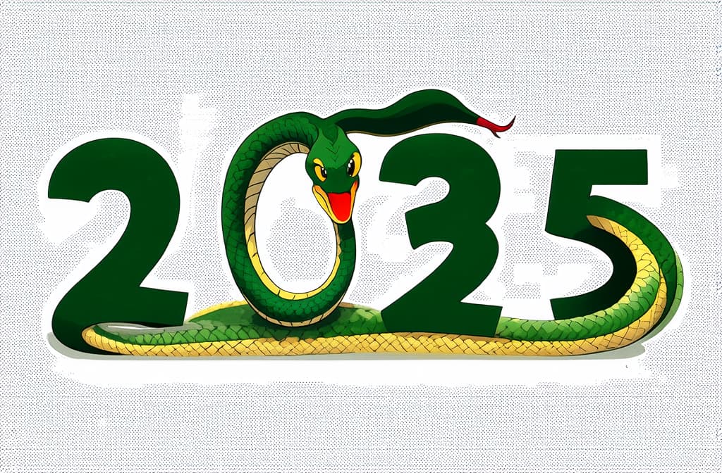  flat illustration, flaticon, (illustration:1.15), snake around the inscription "2025" ar 3:2, [cory loftis, strobist, pascal campion :: 0.2]