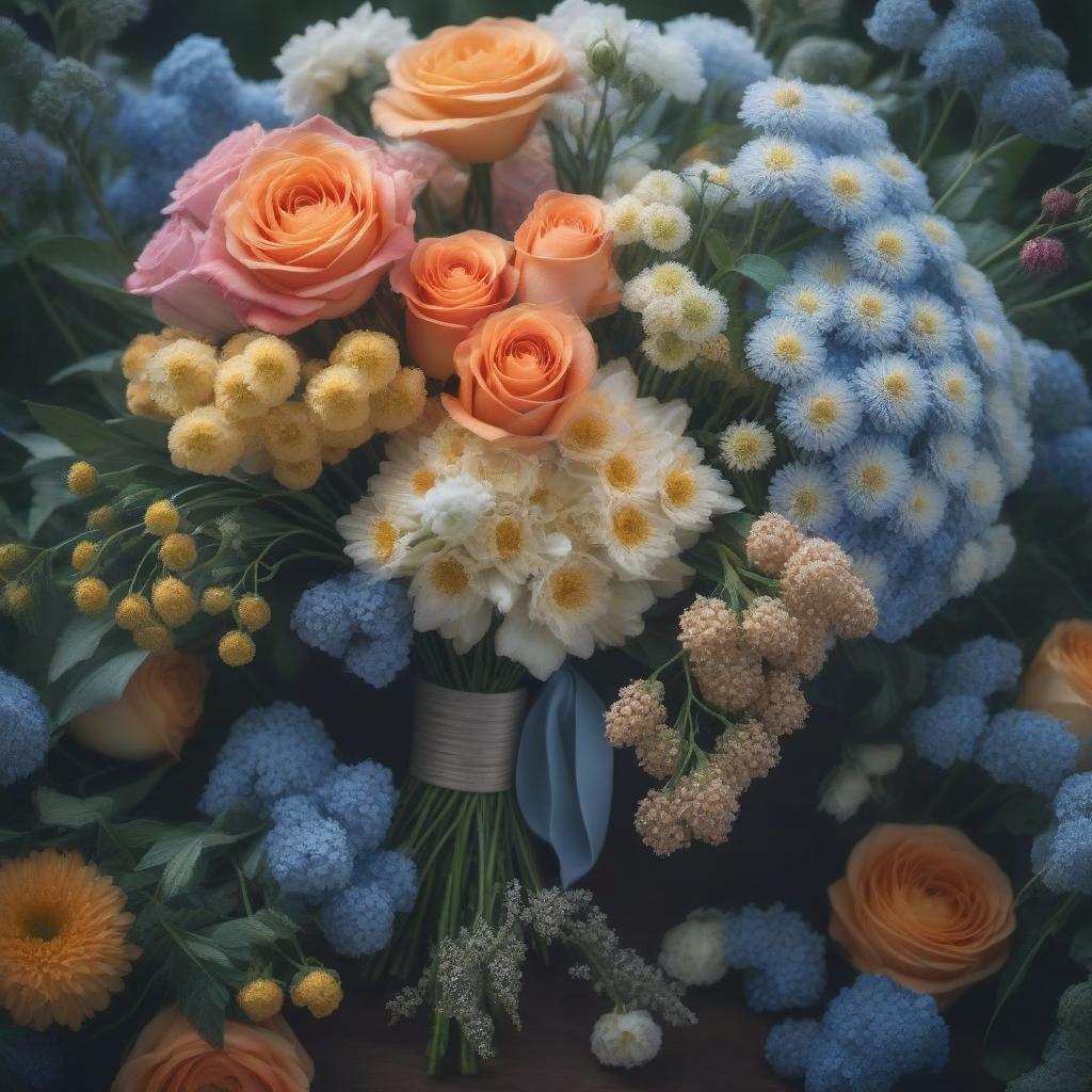  Bouquet of ashsholts hyperrealistic, full body, detailed clothing, highly detailed, cinematic lighting, stunningly beautiful, intricate, sharp focus, f/1. 8, 85mm, (centered image composition), (professionally color graded), ((bright soft diffused light)), volumetric fog, trending on instagram, trending on tumblr, HDR 4K, 8K