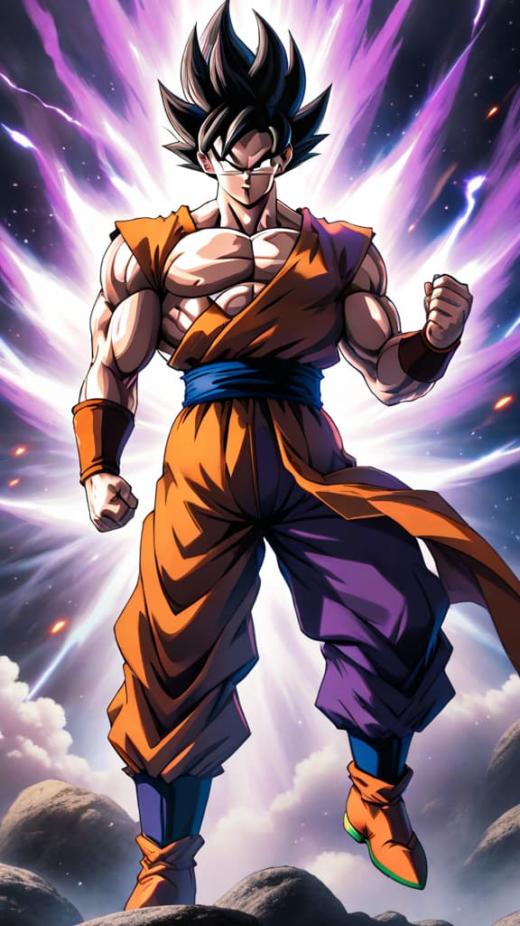  anime art: goku faces frieza as namek's fate hangs in the balance, a critical moment of decision. hyperrealistic, full body, detailed clothing, highly detailed, cinematic lighting, stunningly beautiful, intricate, sharp focus, f/1. 8, 85mm, (centered image composition), (professionally color graded), ((bright soft diffused light)), volumetric fog, trending on instagram, trending on tumblr, HDR 4K, 8K