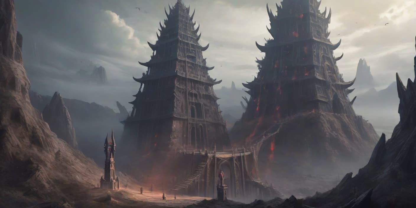  landscape, large scale, claw tower, mystical demon tower, high detail