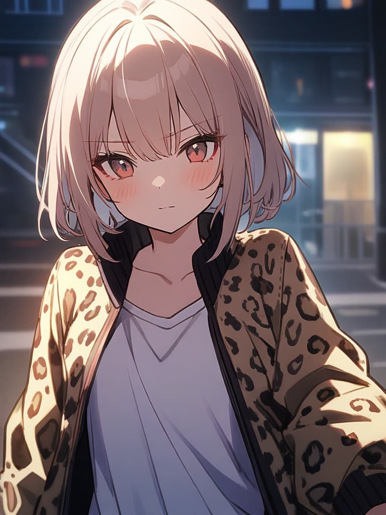  (前パッツン:2.0)(beautiful leopard beastie girl:1.7)(blunt bangs:1.7)(fangs:1.7)(leopard print jean jacket:1.5)(close up of upper body)masterpiece,high quality,16k,super analysis