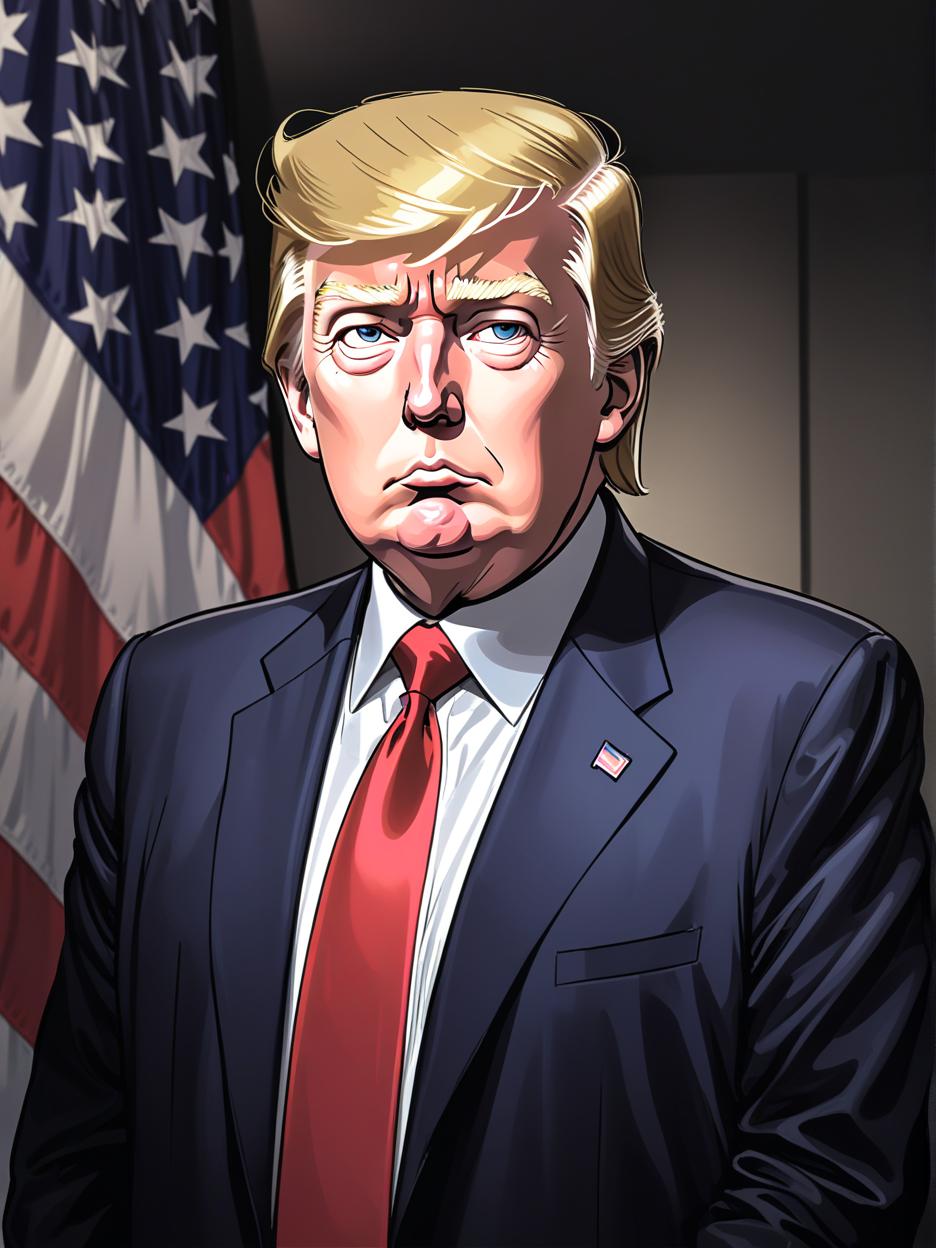  manga artwork most similar image to donald trump in image, make it more anime like. manga artist. manga, highly emotional. best quality, high resolution