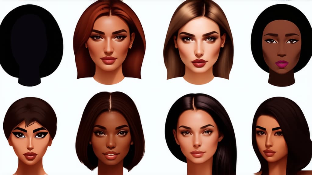  different beauty. set of different female heads on light background. different races and nationalities. ar 16:9, (natural skin texture), highly detailed face, depth of field, hyperrealism, soft light, muted colors