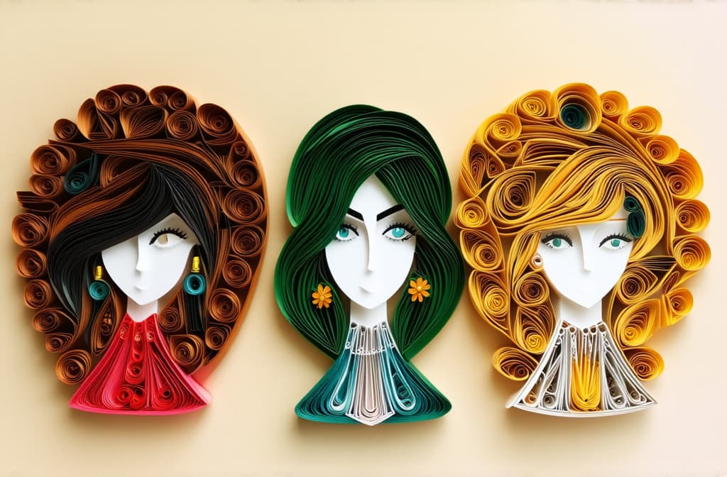  different beauty. women's heads of different nationalities. in quilling style. ar 3:2 {prompt}, maximum details