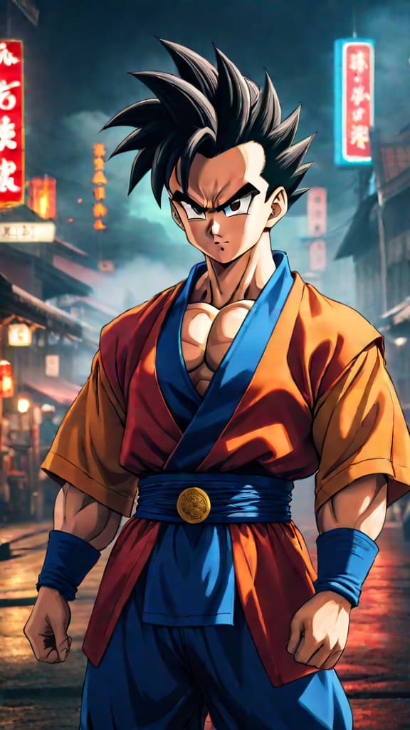  anime art: gohan struggles with his duty as great saiyaman in satan city. hyperrealistic, full body, detailed clothing, highly detailed, cinematic lighting, stunningly beautiful, intricate, sharp focus, f/1. 8, 85mm, (centered image composition), (professionally color graded), ((bright soft diffused light)), volumetric fog, trending on instagram, trending on tumblr, HDR 4K, 8K