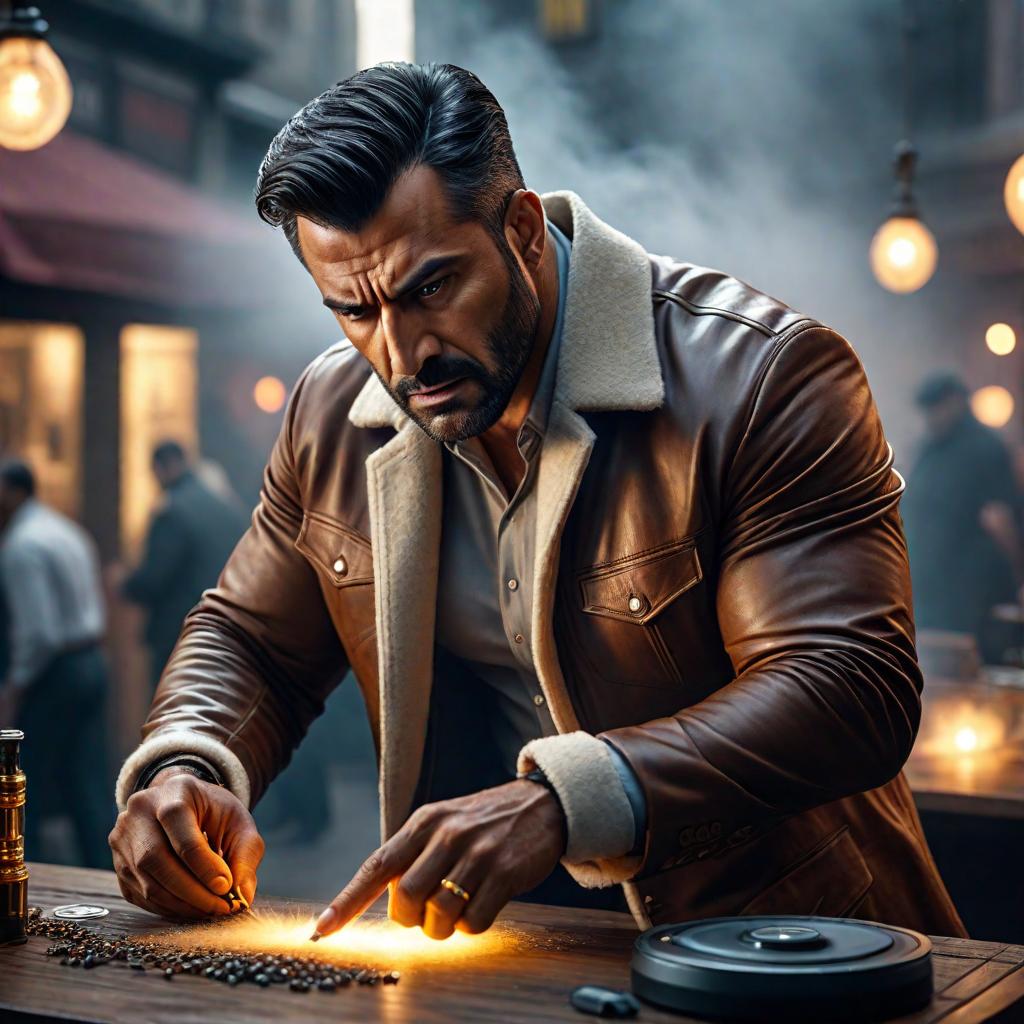  a man trying to create visuals by watching ads (quite unhappy) hyperrealistic, full body, detailed clothing, highly detailed, cinematic lighting, stunningly beautiful, intricate, sharp focus, f/1. 8, 85mm, (centered image composition), (professionally color graded), ((bright soft diffused light)), volumetric fog, trending on instagram, trending on tumblr, HDR 4K, 8K