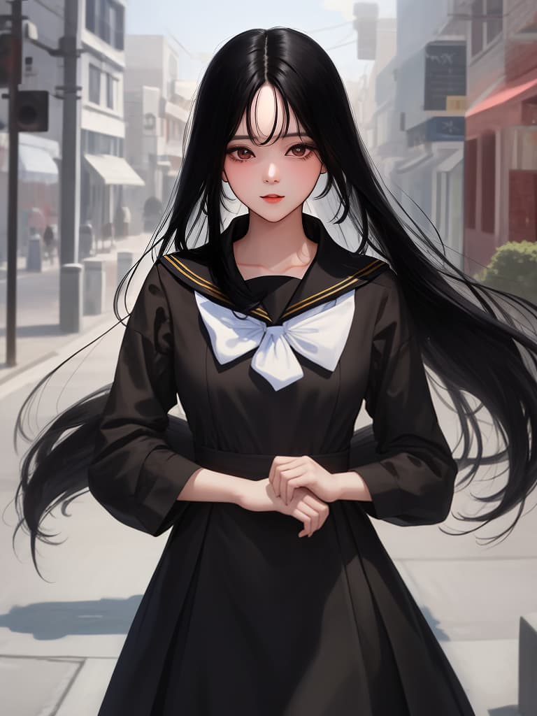  {((beautiful girl))((long black hair))(wearing black sailor suit)):1.4,looking straight ahead (upper body only)},super detail,high resolution,absurd,adopted,