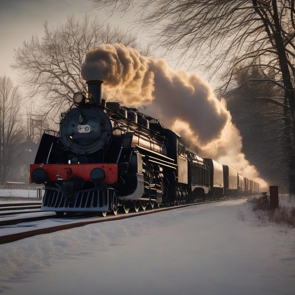  a bunch of vintage cold steam locomotives at dusk.