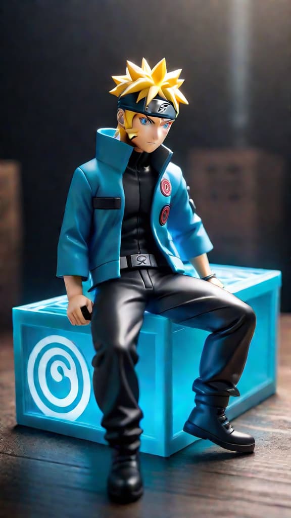  naruto in a blue box hyperrealistic, full body, detailed clothing, highly detailed, cinematic lighting, stunningly beautiful, intricate, sharp focus, f/1. 8, 85mm, (centered image composition), (professionally color graded), ((bright soft diffused light)), volumetric fog, trending on instagram, trending on tumblr, HDR 4K, 8K