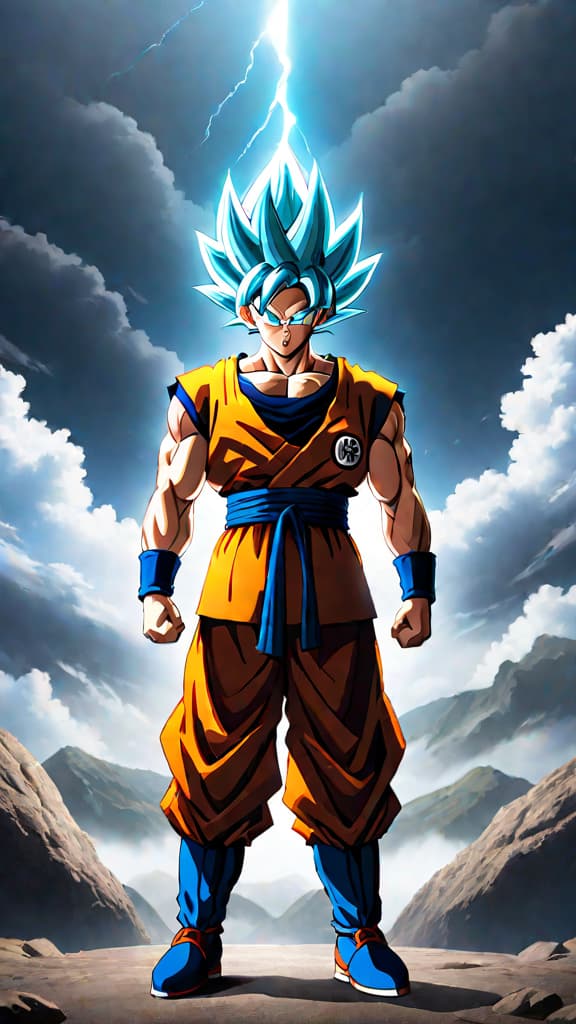  anime art: goku from dragon ball z trains intensely with whis to surpass his limits. hyperrealistic, full body, detailed clothing, highly detailed, cinematic lighting, stunningly beautiful, intricate, sharp focus, f/1. 8, 85mm, (centered image composition), (professionally color graded), ((bright soft diffused light)), volumetric fog, trending on instagram, trending on tumblr, HDR 4K, 8K