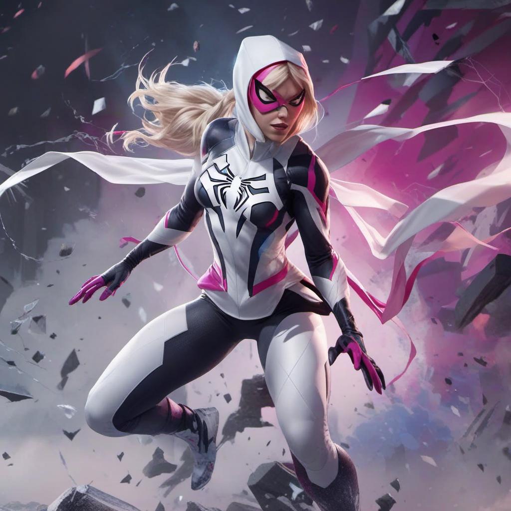  spider gwen her outfit ripped free battle she stands ready to fight, profile image style