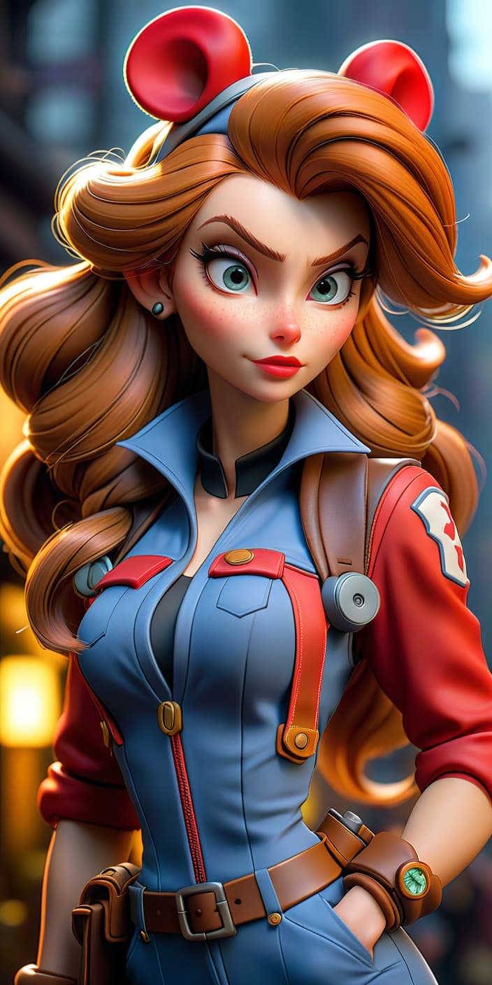  gadget hackwrench , beautiful , cartoon,  hyperrealistic, full body, detailed clothing, highly detailed, cinematic lighting, stunningly beautiful, intricate, sharp focus, f/1. 8, 85mm, (centered image composition), (professionally color graded), ((bright soft diffused light)), volumetric fog, trending on instagram, trending on tumblr, HDR 4K, 8K