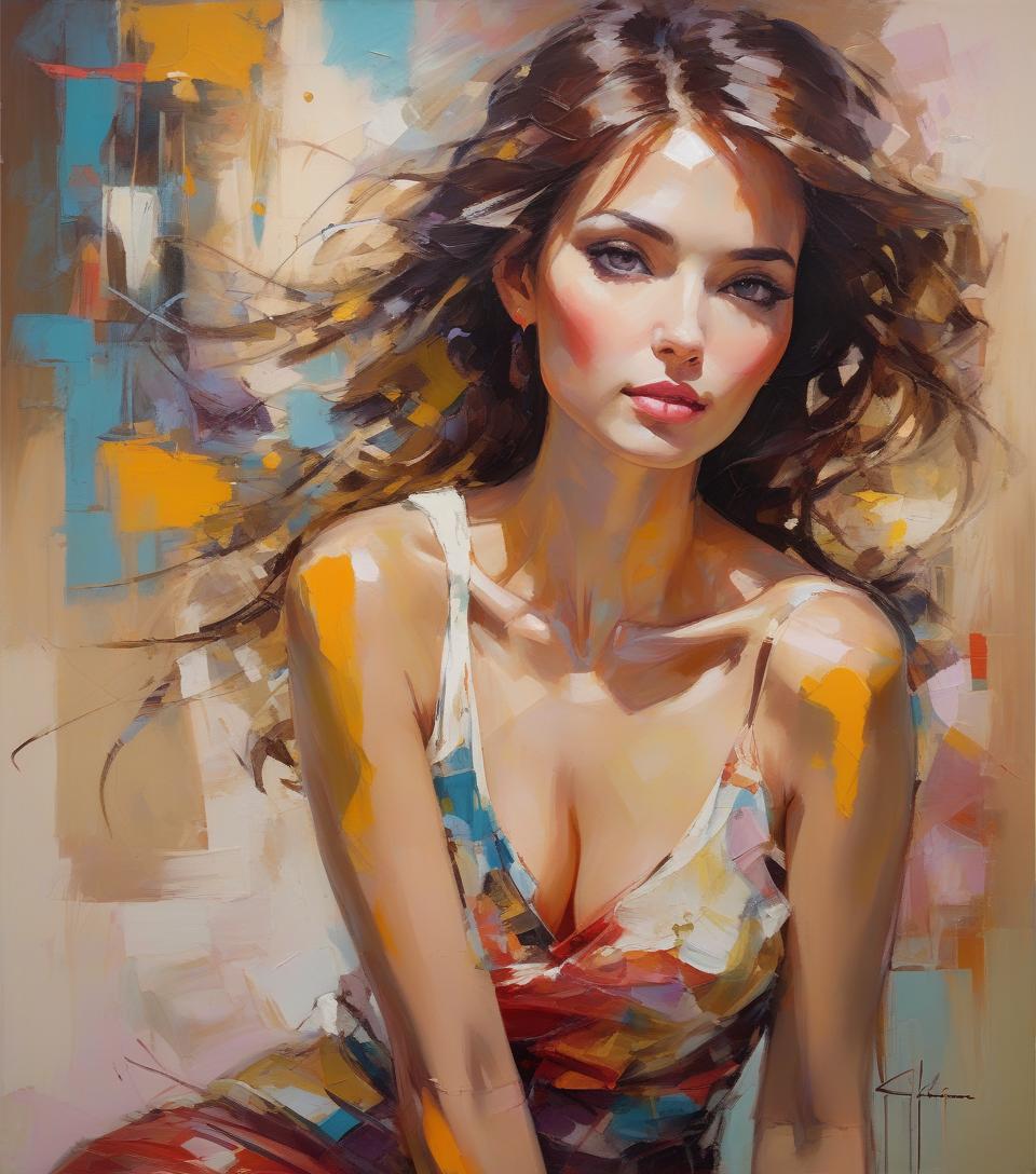  abstract expressionist painting portait of a beautiful woman, a masterwork detail quality line and developed, add featured alluring illusions, adorable hybrid painting, deep oriental tones, randomly placed, comprehensive finely art style by carne griffith michael garmash, ivan shiskin . energetic brushwork, bold colors, abstract forms, expressive, emotional