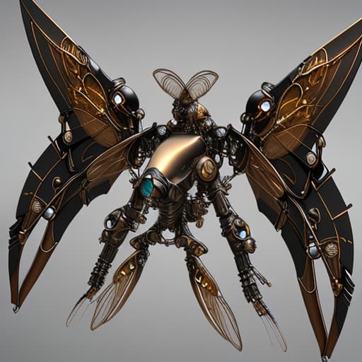  Steampunk cybernetic biomechanical hornet with wings, 3 d model, very coherent symmetrical artwork