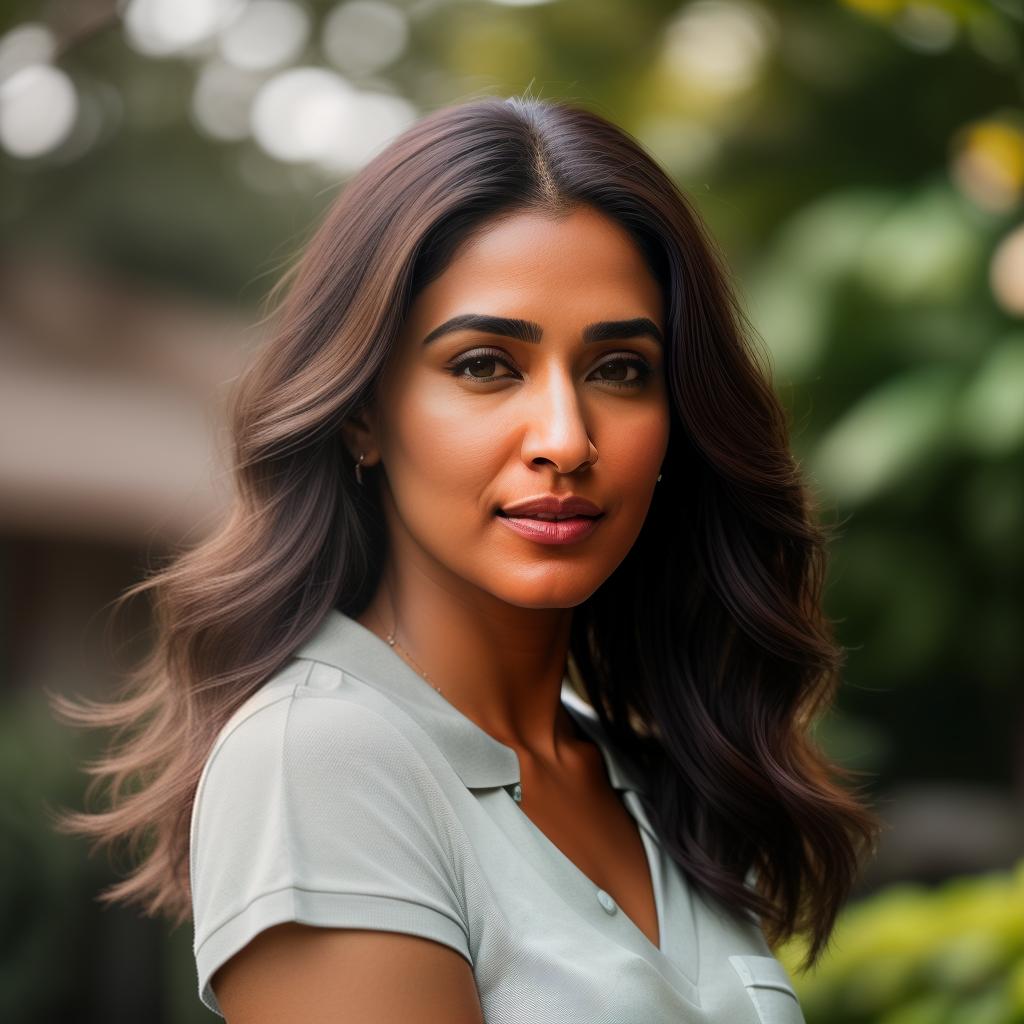  (((realistic full torso frontal head shot of a light brown to medium brown skin tone woman))), isha usha soni, ((indian heritage)), immature face, hazel eye color, ((short hair style)), (( hair color)), (( body type)), small size, small size, (immature small upturned nose), (immature prominent cheekbones), (immature smooth jawline), (immature full lips), (immature medium forehead), (immature even eyebrows), (immature rounded chin), standing straight looking directly into the camera,((wearing fitted polo shirt with deep v neck and monogrammed pocket)), backyard in background, 1girl, best quality, highest quality, award winning photo, masterpiece, raw, professional photography, photorealism, sharp focus, cinemat hyperrealistic, full body, detailed clothing, highly detailed, cinematic lighting, stunningly beautiful, intricate, sharp focus, f/1. 8, 85mm, (centered image composition), (professionally color graded), ((bright soft diffused light)), volumetric fog, trending on instagram, trending on tumblr, HDR 4K, 8K