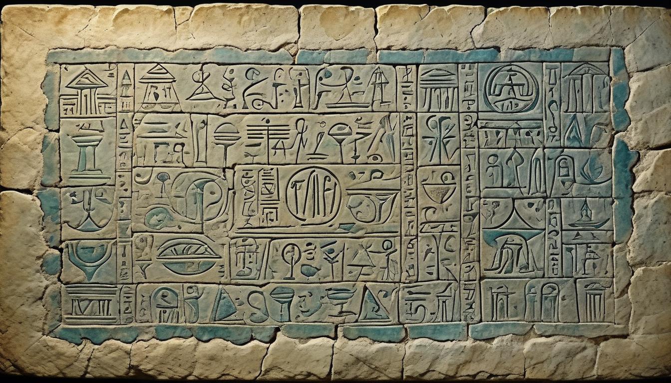  on parchment, surrealism+++, ancient script on weathered stone tablet, glowing glyphs, ethereal light, reverent, divine judgement.(mysterious, provocative, symbolic,muted color)+++