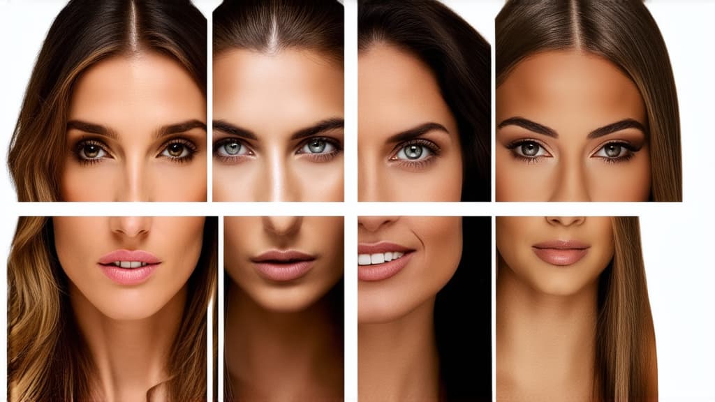  different beauty. set of different female heads on light background. different races and nationalities. ar 16:9, (natural skin texture), highly detailed face, depth of field, hyperrealism, soft light, muted colors