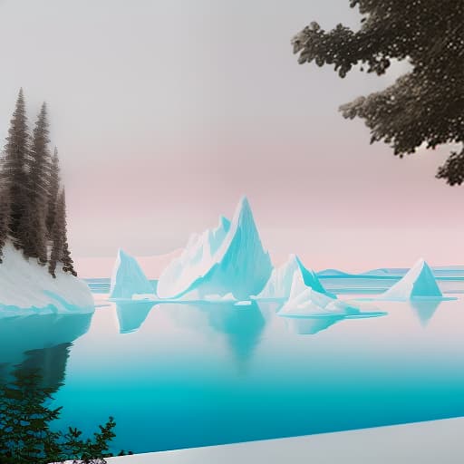  paint the lake and the iceberg in pale pink and white shades