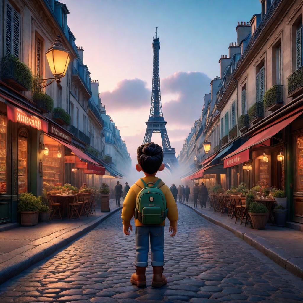  in 3d animated movie style. disney pixar style. paris, a cheerful and imaginative... hyperrealistic, full body, detailed clothing, highly detailed, cinematic lighting, stunningly beautiful, intricate, sharp focus, f/1. 8, 85mm, (centered image composition), (professionally color graded), ((bright soft diffused light)), volumetric fog, trending on instagram, trending on tumblr, HDR 4K, 8K