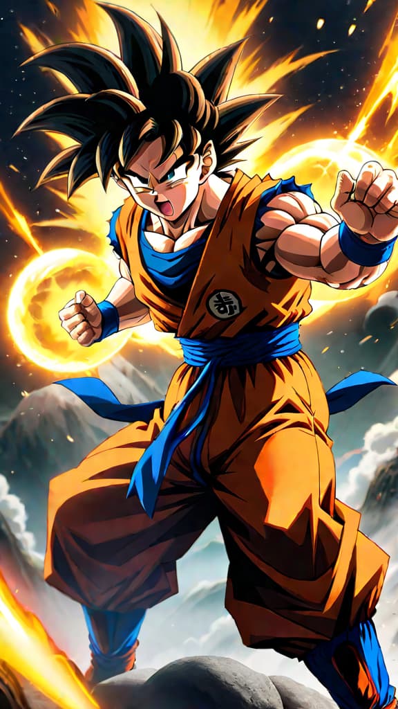  anime art: goku mastering ki energy, evolving from saiyan to super saiyan god in dragon ball z. hyperrealistic, full body, detailed clothing, highly detailed, cinematic lighting, stunningly beautiful, intricate, sharp focus, f/1. 8, 85mm, (centered image composition), (professionally color graded), ((bright soft diffused light)), volumetric fog, trending on instagram, trending on tumblr, HDR 4K, 8K