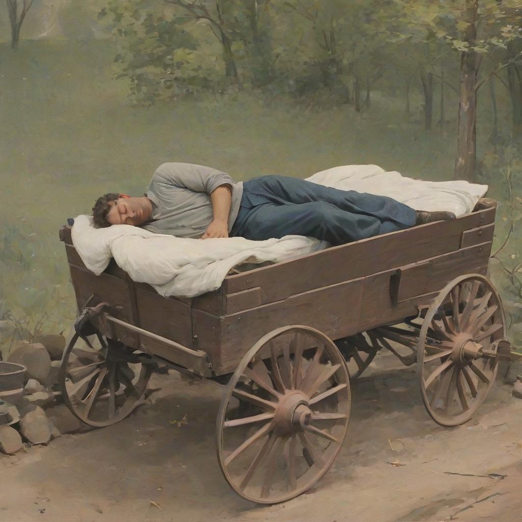  man sleeping in a wagon