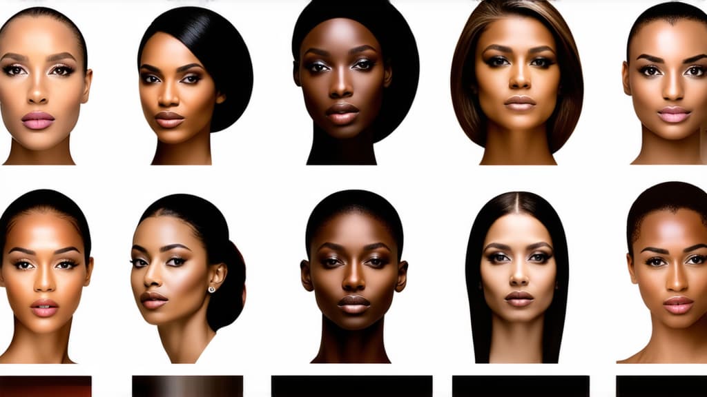  different beauty. set of different female heads on light background. different races and nationalities. ar 16:9, (natural skin texture), highly detailed face, depth of field, hyperrealism, soft light, muted colors