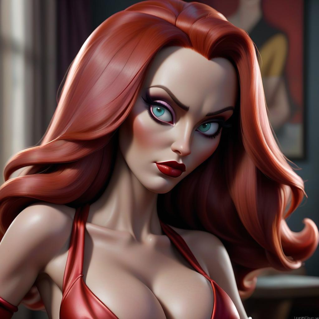  hyperrealistic art it's full length, jessica rabbit. . extremely high resolution details, photographic, realism pushed to extreme, fine texture, incredibly lifelike, hkmagic