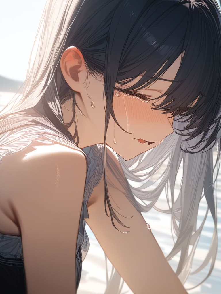  sea, crying, girl, dress, masterpiece, best quality,8k,ultra detailed,high resolution,an extremely delicate and beautiful,hyper detail